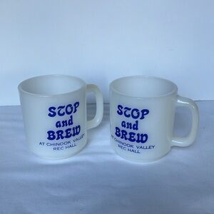 Vintage mugs Glasbake retro 70s Stop and Brew Chinook Valley Rec Hall Alberta